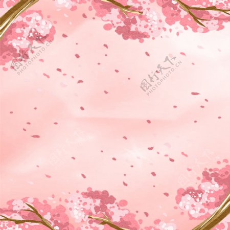 粉色花朵边框春天宣传背景素材