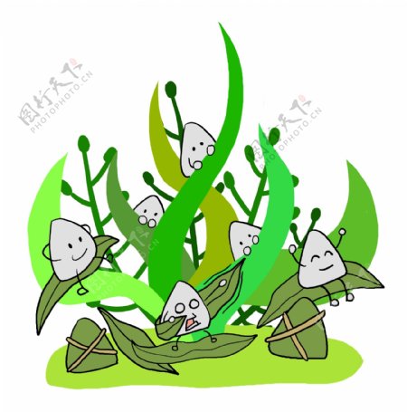 端午节绿色粽子和艾草