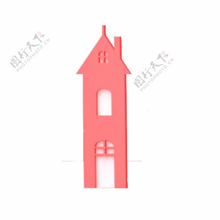 一幢剪纸风的红色钟塔