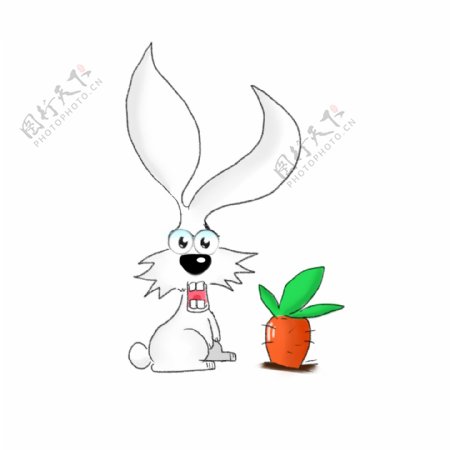 儿童节白色卡通手绘搞怪兔子png矢量