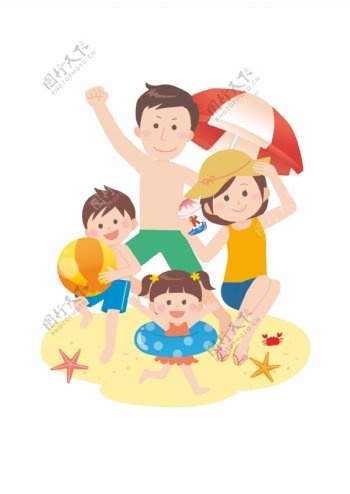通用节日彩色卡通手绘夏季沙滩玩耍