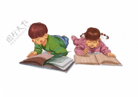 阅读日读书的小孩免扣元素