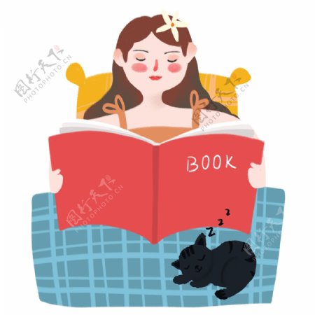世界读书日睡前读书的小女孩免扣图