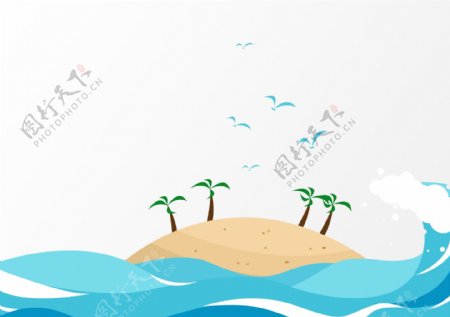 海洋小岛沙滩椰子树元素