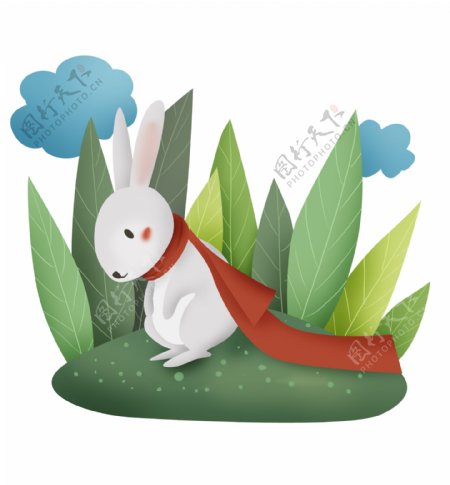 春天草地上的白兔