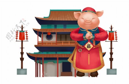 猪年新年喜庆主题插画