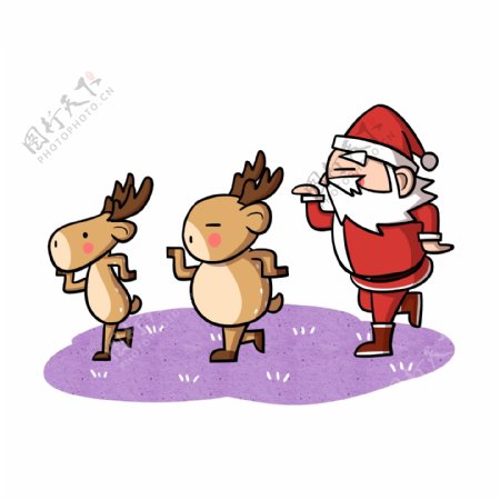 卡通圣诞老人驯鹿跳舞png透明底