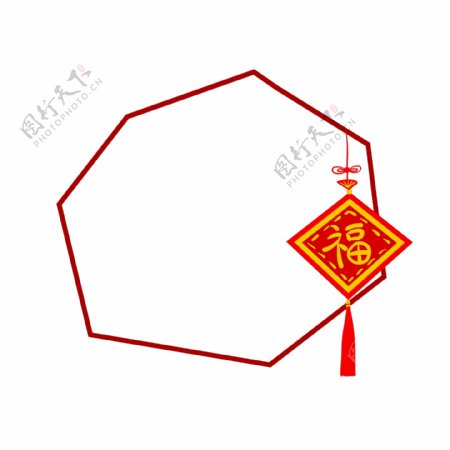 手绘中国红新年装多边形边框