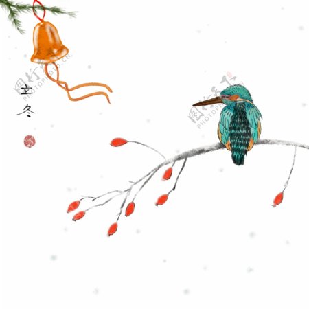 霜雪翠鸟圣诞铃铛图中国风系列之六