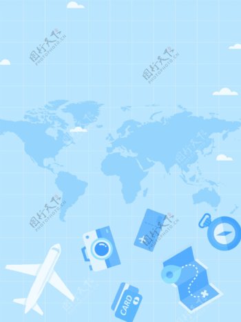旅游世界地图飞机旅游用品背景