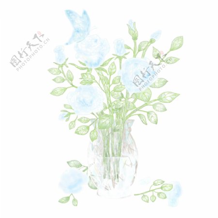 透明质感花瓶里的花朵插画元素