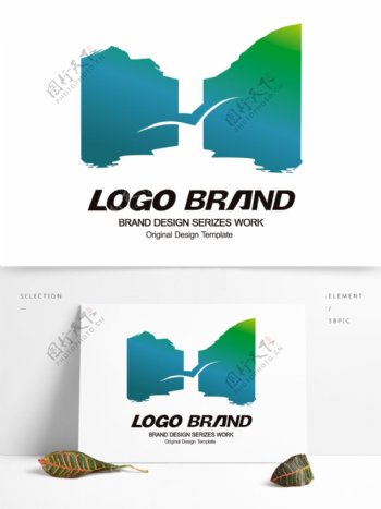 中国风蓝绿旅游标志公司LOGO设计矢量
