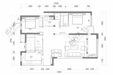 三房住宅家装CAD平面图