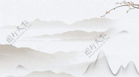 中国风水墨山水展板背景