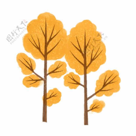 秋季出游卡通树木元素