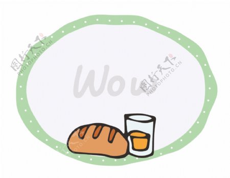 面包橙汁早餐可爱绿色椭圆矢量边框