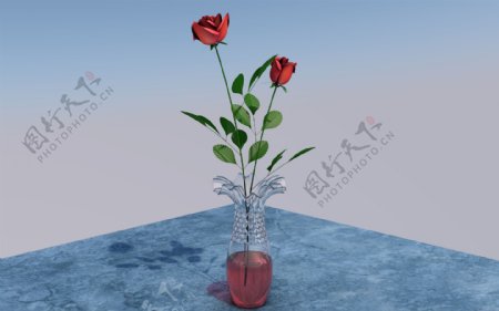 C4D插花瓶玫瑰花