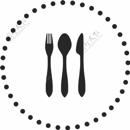 黑色刀叉餐具图标免扣图