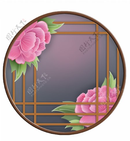 中国风牡丹花窗格窗框