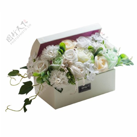 实拍节日礼物白色花盒