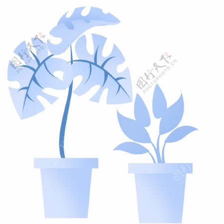 两个卡通的花盆植物