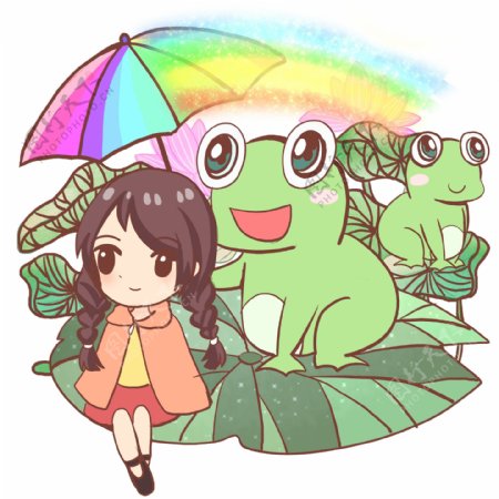 夏日青蛙与女孩