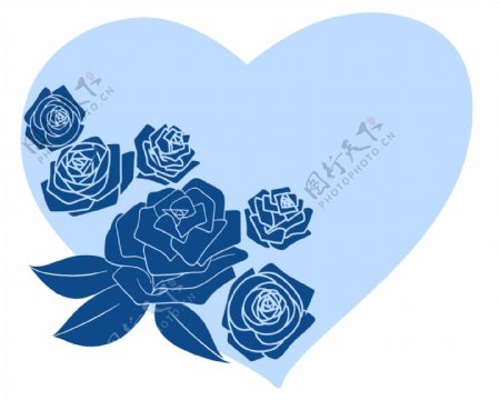 蓝色花瓣心形插图