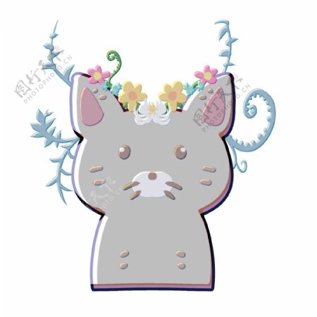 小猫花环装饰插画