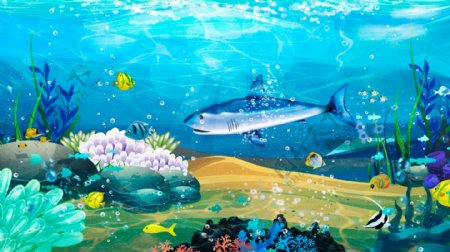 蓝色海洋世界海洋日插画
