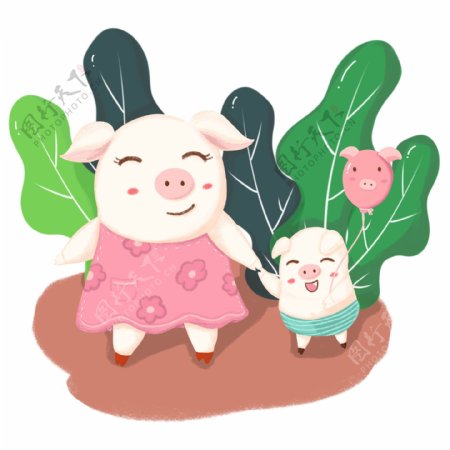 母亲节小猪和猪妈妈