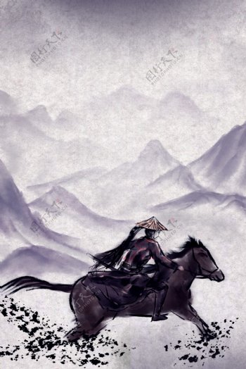 水墨风质感仙侠奔跑的马背景
