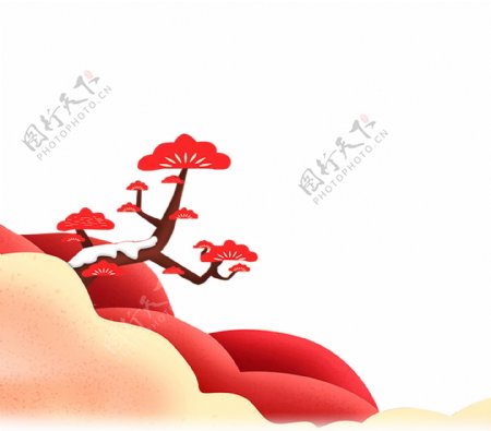 红色松树图案
