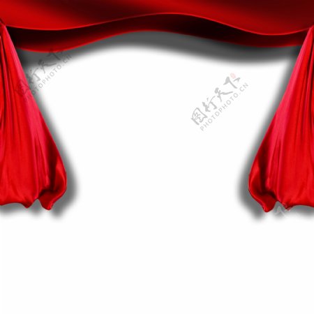 红色的布艺窗帘免抠图