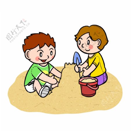 卡通夏季儿童沙滩玩耍png透明底