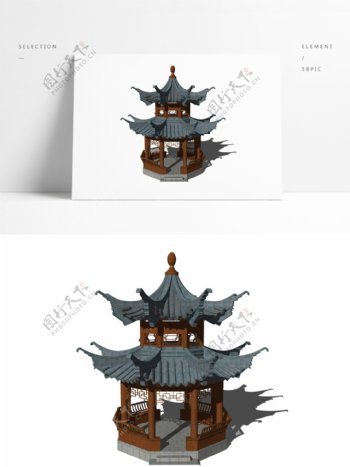 中式重檐亭子模型