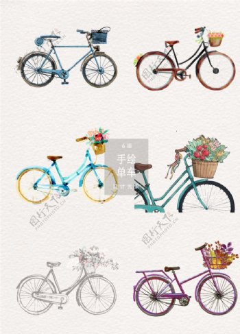 文艺手绘自行车素材
