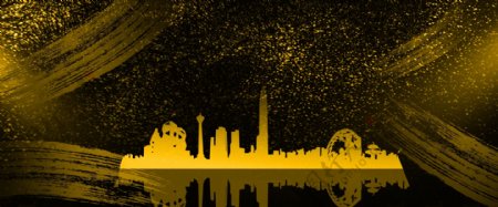 黑金大气商务城市建筑背景海报