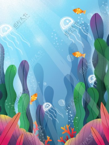 彩绘海底世界水母背景素材