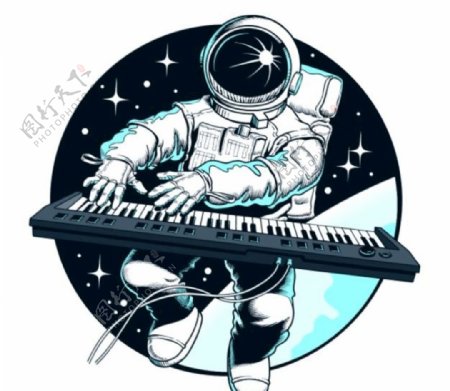 手绘弹琴的太空人
