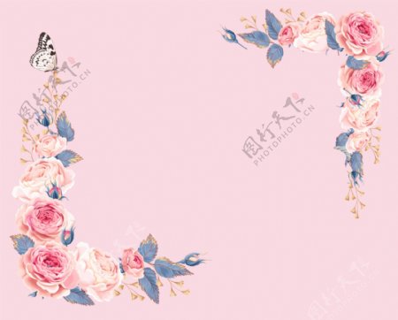 粉色玫瑰花装饰边框
