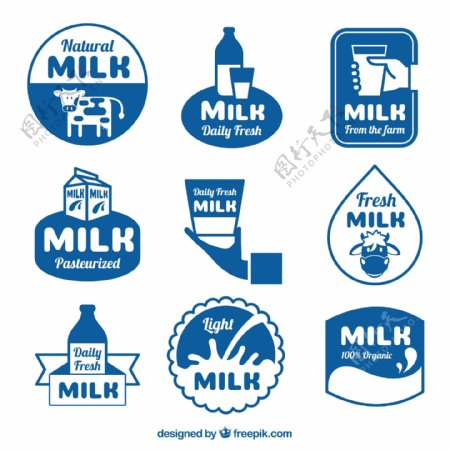 9款蓝色新鲜牛奶标签矢量素材