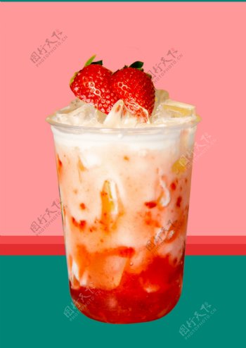 草莓雪霜啵啵茶奶茶果茶饮品