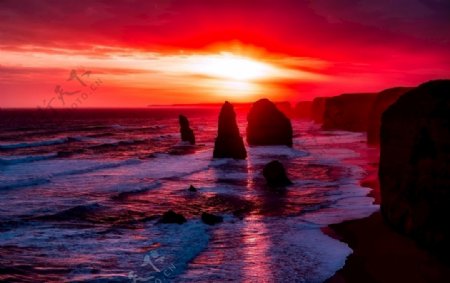 红色大海夕阳