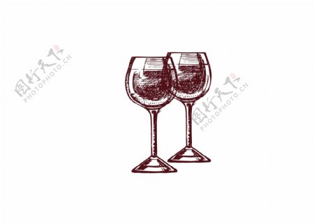 创意手绘线稿红酒杯元素