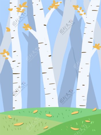 清新彩绘夏季树林背景设计