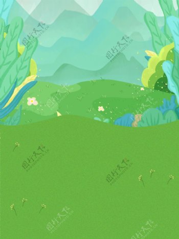 绿色夏季水彩手绘风景背景