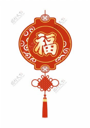 原创手绘中国结福字挂件装饰素材