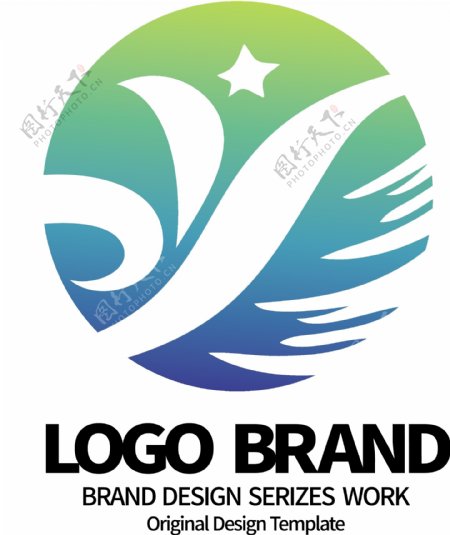 创意蓝绿飞鸟Y字母旅游LOGO标志设计