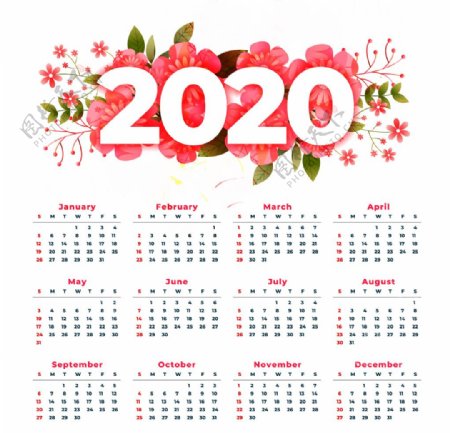 喜庆花卉2020年新年日历