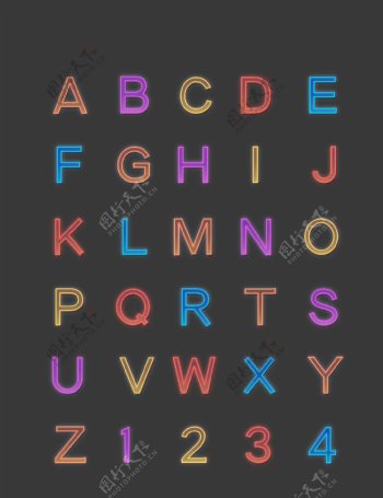 霓虹灯26字母数字图标icon